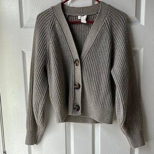 Gray Ribbed Women's Cardigan Sweater